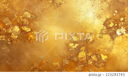 Iridescent gold surface with raised textures and subtle gradations of light create a sense of opulent depth and visual interest. 123291743