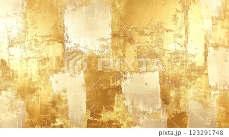 Abstract painting featuring gold and cream brushstrokes creating a textured and luminous surface with a dynamic visual appeal. Abstract painting featuring gold and cream brushstrokes creating a textured and luminous surface with a dynamic visual appeal. 123291748
