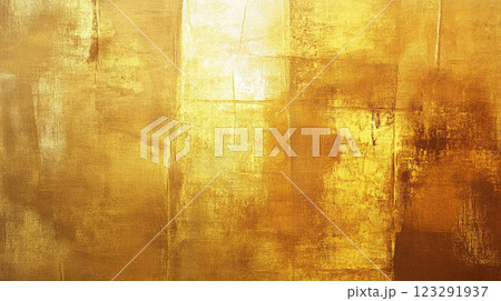 Abstract artwork featuring golden hues and textures, creating an evocative and visually rich surface with varied shades and patterns. 123291937