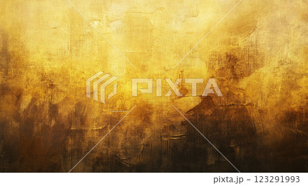 Textural golden surface with dark, shadowy elements creating depth and mystery in this abstract composition with a moody and dramatic feel. 123291993