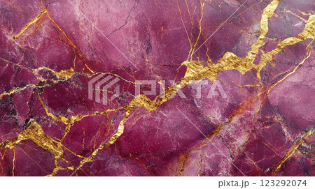Abstract Purple Marble Texture with Gold Veins: A captivating blend of colors and patterns creating a luxurious and unique surface finish. 123292074