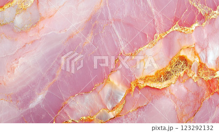 Rose quartz rock background with delicate gold veining. Evokes elegance and natural beauty in this stunning textural design. 123292132
