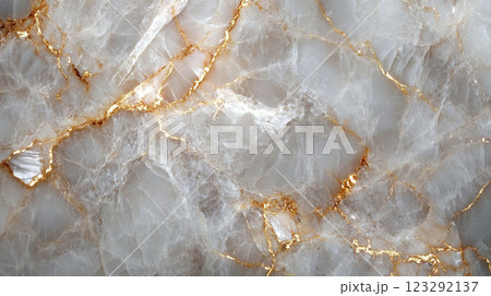Luxury White and Gold Veined Stone Texture. Beautiful background texture with white and golden veins, an elegant natural stone pattern. 123292137