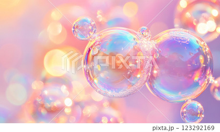 Iridescent Bubbles: A whimsical dance of light and color, floating in ethereal serenity against a pastel dreamscape, captivating and serene. Iridescent Bubbles: A whimsical dance of light and color, floating in ethereal serenity against a pastel dreamscape, captivating and serene. 123292169