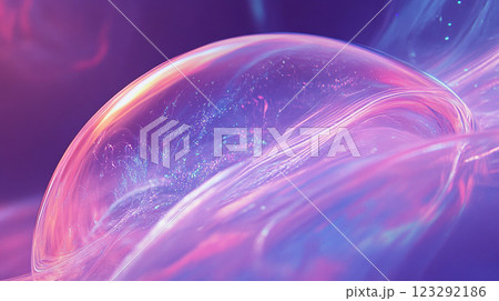 Abstract luminous sphere in swirling pastel gradients and ethereal light effects, evoking serenity and futuristic aesthetic. 123292186