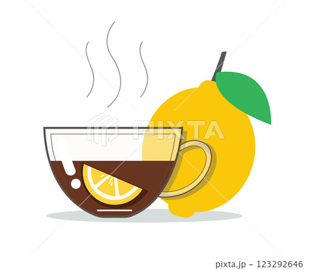 Hot Lemon Tea with Fresh Lemon vector illustration 123292646