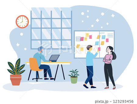 Business female and male characters working together Business female and male characters working together 123293456