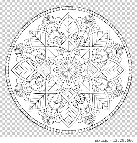 かわいい花や葉模様のサークル塗り絵 123293660