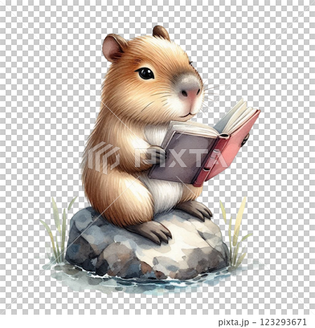 Capybara reading a book on a rock clipart watercolor Capybara reading a book on a rock clipart watercolor 123293671