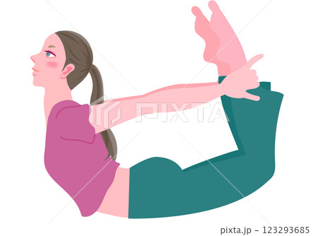 ヨガの弓のポーズをする女性 ヨガの弓のポーズをする女性 123293685