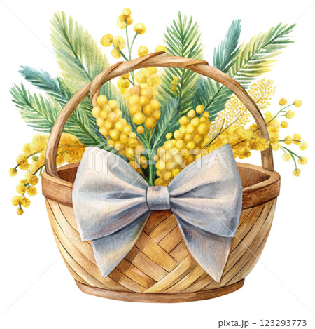 Bow Tie Basket Mimosa clipart watercolor  123293773