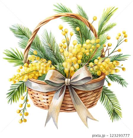 Bow Tie Basket Mimosa clipart watercolor  123293777