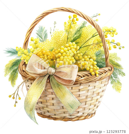 Bow Tie Basket Mimosa clipart watercolor  123293778