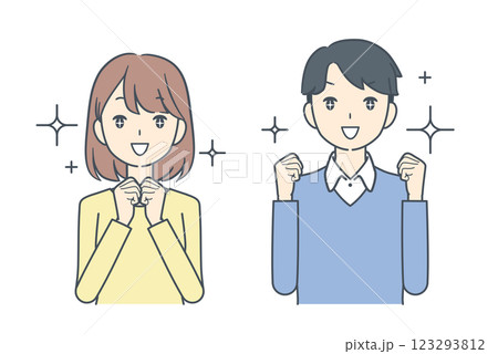 目を輝かせて興奮した男性と女性 目を輝かせて興奮した男性と女性 123293812