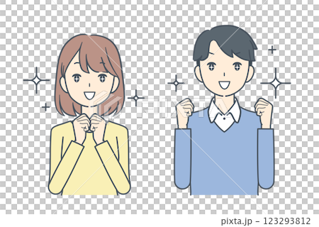 目を輝かせて興奮した男性と女性 目を輝かせて興奮した男性と女性 123293812