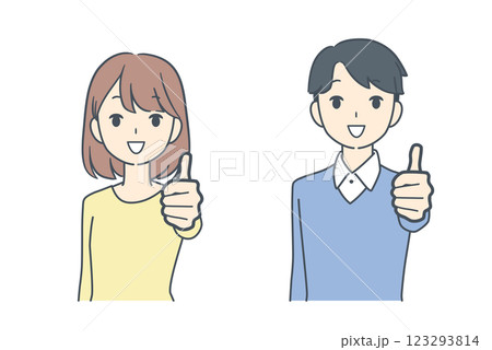 親指を立てる男性と女性 123293814