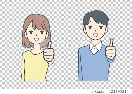 親指を立てる男性と女性 123293814