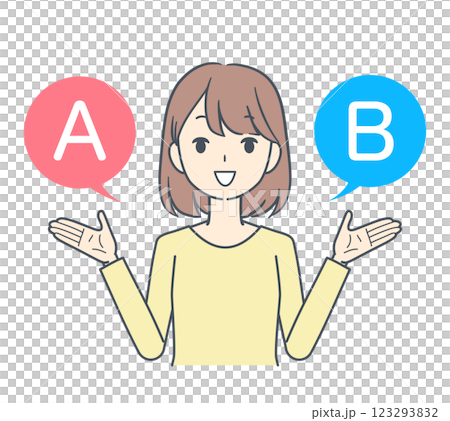 A woman choosing between options A and B, smiling 123293832