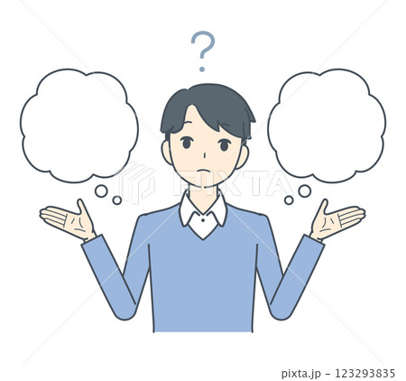 疑問符と共に考え込む男性 123293835
