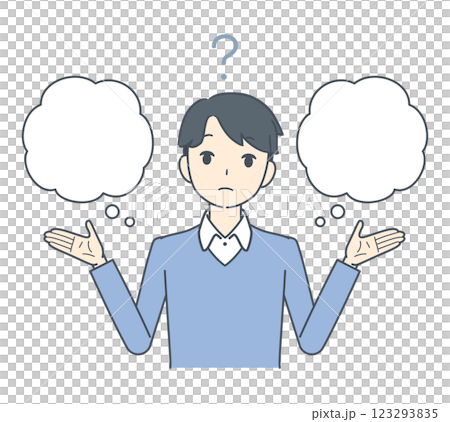 疑問符と共に考え込む男性 123293835