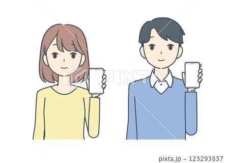 スマートフォンを見せる女性と男性 123293837