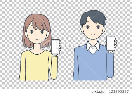 スマートフォンを見せる女性と男性 123293837