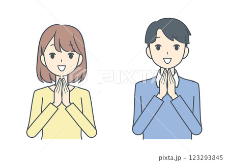 手を合わせる男性と女性 手を合わせる男性と女性 123293845