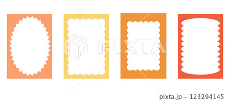 Groovy frame jagged scallop edge, frame text box or border. Curve funky y2k retro form, geometric shape, framework. Wiggle figure, rectangle. 123294145