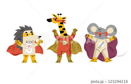 Animal Characters Superhero Dressed in Mask and Cape or Cloak Vector Set 123294218