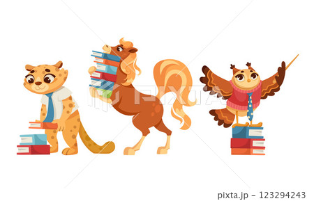 Animals Students at School Studying Having Lesson Vector Set Animals Students at School Studying Having Lesson Vector Set 123294243