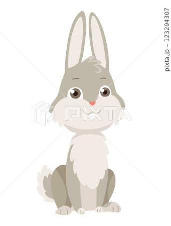 Cartoon rabbit. Bunny pet silhouette. Cute animal isolated icon. Vector rabbit character illustration 123294307