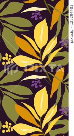 Tropical foliage seamless textile pattern with leaves and berries design Tropical foliage seamless textile pattern with leaves and berries design 123294483