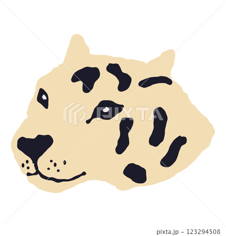 snow leopard face artwork stylized predatory expression with black spots on beige background snow leopard face artwork stylized predatory expression with black spots on beige background 123294508