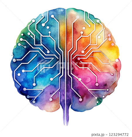 Processor chip brain cloud Ai Clipart Watercolor 123294772