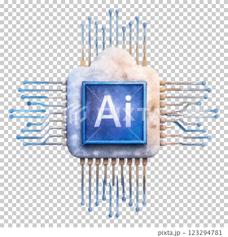 Processor chip brain cloud Ai Clipart Watercolor 123294781