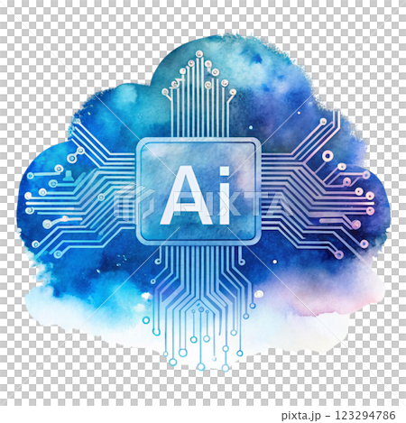 Processor chip brain cloud Ai Clipart Watercolor 123294786