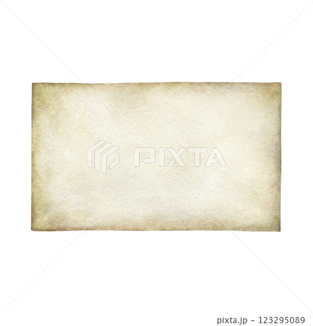 Parchment beige sheet of vintage paper. Old craft paper. Hand drawn watercolor isolated illustration of papyrus. Template with copy space for text for retro design, postcards, cards, invitations. 123295089