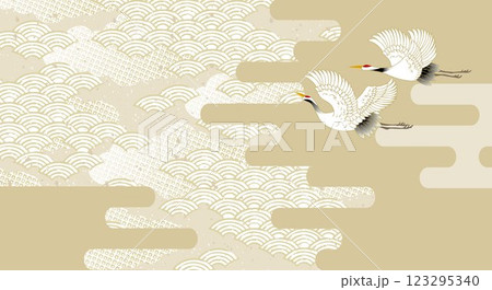 海　波のある和風背景イラスト 123295340