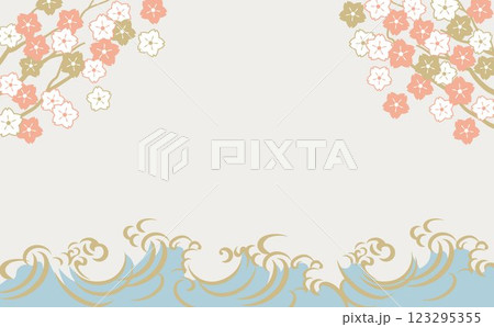 海のある景色　桜　波背景イラスト 123295355