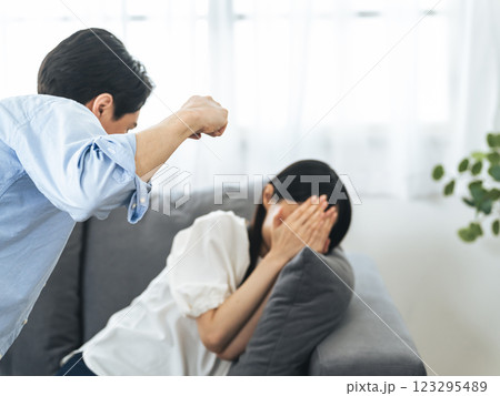 女性を殴ろうとする男性 DV 家庭内暴力 女性を殴ろうとする男性 DV 家庭内暴力 123295489