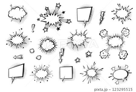 Speech bubbles with halftone shadows in cartoon, comic style. 123295515