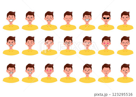 Portraits of man. Boy Avatar.  Male emotions. 123295516