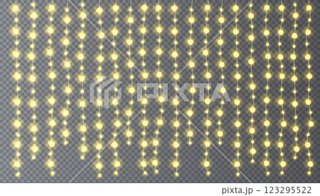 Festive Christmas light  glowing garland string on dark background. 123295522