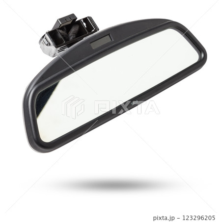 Close-up on a rear view mirror from a sedan for repair and replacement after an accident in a workshop. Auto service industry. Spare parts catalog. Close-up on a rear view mirror from a sedan for repair and replacement after an accident in a workshop. Auto service industry. Spare parts catalog. 123296205