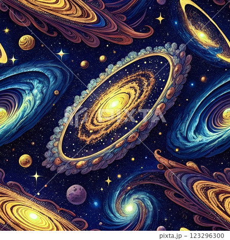 Night galaxy filled with glowing stars and space background. Seamless 123296300