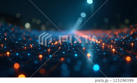 A futuristic cityscape featuring data streams flowing through the city at night, symbolizing technology and innovation. A futuristic cityscape featuring data streams flowing through the city at night, symbolizing technology and innovation. 123296399