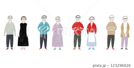 手描きイラスト 老夫婦のお揃いコーデセット 手描きイラスト 老夫婦のお揃いコーデセット 123296826