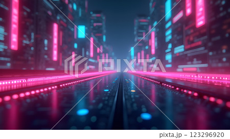 A digital stream of data with blue and pink light rays creates a futuristic and abstract background. A digital stream of data with blue and pink light rays creates a futuristic and abstract background. 123296920
