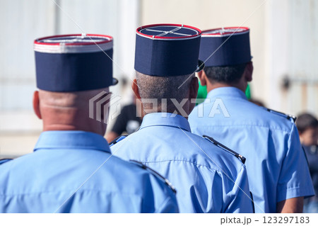 Gendarmes parading during Bastille Day 123297183
