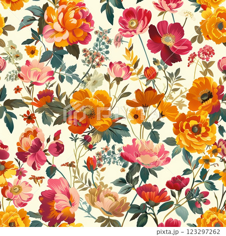 Seamless images with various flower patterns in full bloom. Seamless images with various flower patterns in full bloom. 123297262